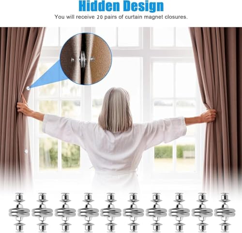 20 Pairs Magnetic Curtain Clips with Tacks - Strong Double Sided Curtain Magnets Closure - 0.8" No-Tool Weighted Magnets for Curtains Prevent Light Leaking & Secure Drapes for Home, Bedroom, Office - color: 20 Pairs