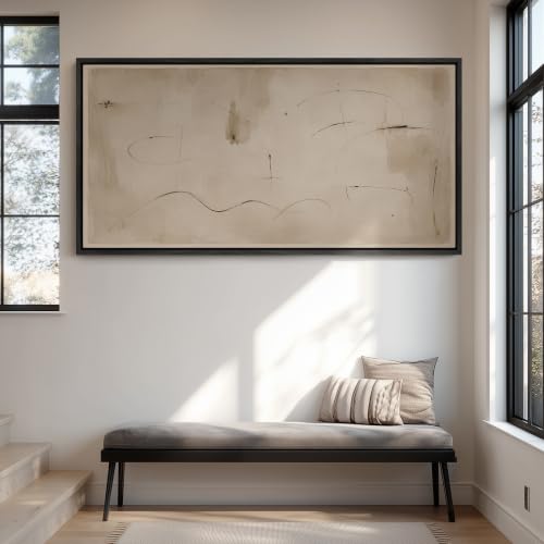 wall26 Extra Large Framed Wall Art Canvas Print - Wabi Sabi Neutral Abstract Line Sketch - Contemporary Artwork for Living Room Bedroom Office - 60"x30" Black - color: A07-2607-ANG12, size: 60"L x 30"W, style: Black Frame