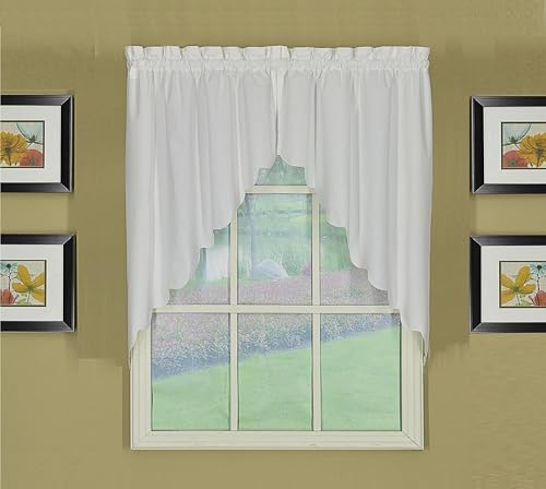 Today's Curtain, AMZ Orleans Scallop Curtain, White 38" Swag Pair, 60" W x 38" L, White - color: White, size: 60"W x 38"L (Pack of 1)