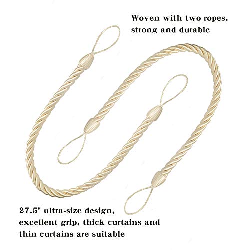 BEL AVENIR Curtain Tiebacks Ropes Tie-Backs,Handmade Holdbacks(Beige,2P) - color: Beige, size: 2pack