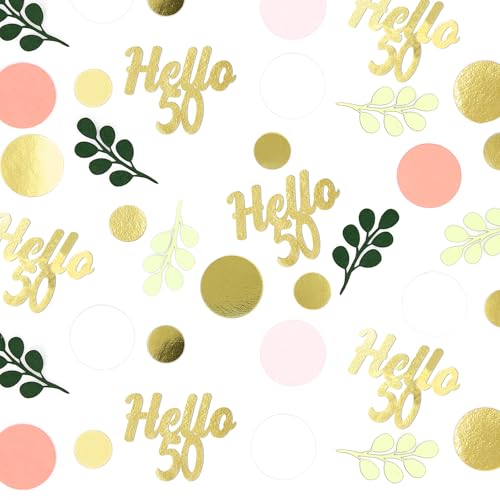 300PC 50TH Birthday Confetti for Table Pink and Sage Green Happy 50TH Birthday Decorations for Women Dots Hello 50 Confetti Scatters Fifty and Fabulous Party Decor Supplies - style: Pink Hello 50 Confetti