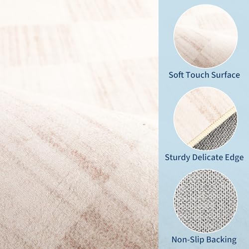 GarveeHome 2.5x8 Checkered Kitchen Runner Rug for Hallway Non Slip Washable - color: Beige, size: 2.5' x 8' (Rectangular)