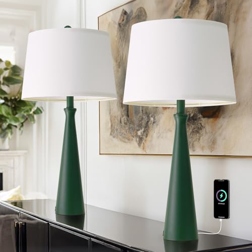 Oneach 25.75" Modern Table Lamp for Bedroom Set of 2, USB C Port, Green - color: Green