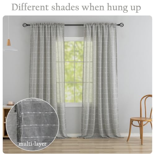 Grey Sheer Curtains 63 Inches for Living Room Faux Linen 2 Panels - color: Grey, size: 52"W x 63"L (Pack of 2)