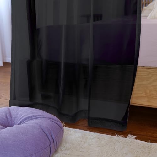 Linentalks Black Canopy Bed Curtains - 8 Panels Set with Tiebacks, Easy Open & Close Tabs, Quick Install for 4 Poster Bed or Queen Bed Frames, Romantic Touch for Bedrooms, Canopy Bed Curtains Queen - color: Black