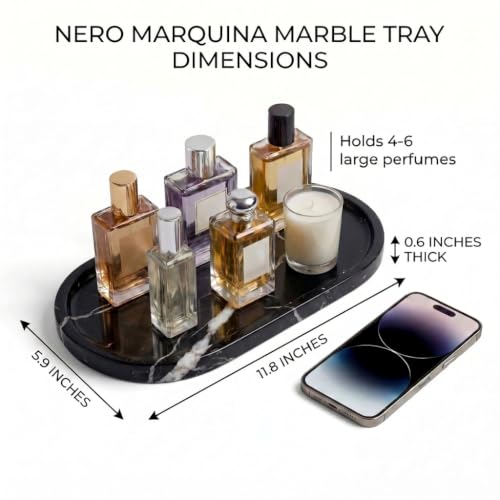 YKAJO Nero Marquina Oval Marble Tray, 11.8x5.9 Vanity Perfume Organizer - color: Nero Marquina, size: 11.8" x 5.9" x 0.6"