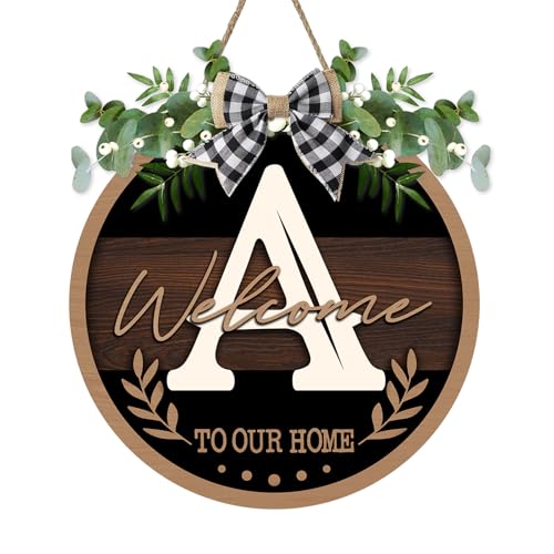 Monogram Letter A Front Door Sign, Welcome to Our Home Family Last - color: A