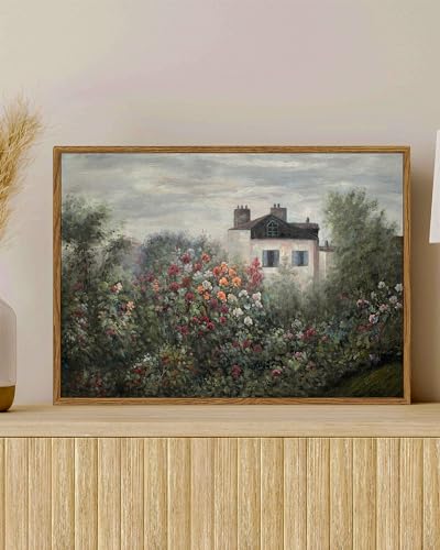 SHENIFY Landscape Framed Canvas Wall Art Vintage Classical Flower Garden Prints Hallway Bathroom Office Decor - 11x14in Natural Framed - color: Flower Garden, size: 14"L x 11"W