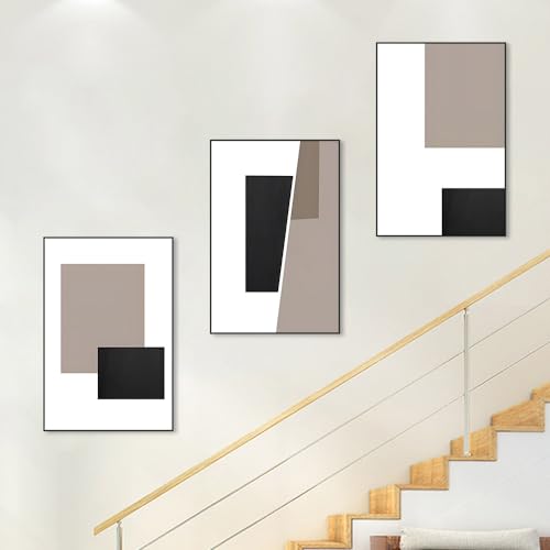 Large Framed Modern Wall Art,Black White Paintings 24 X 32 In X 3 Piece - color: Black White Grayish