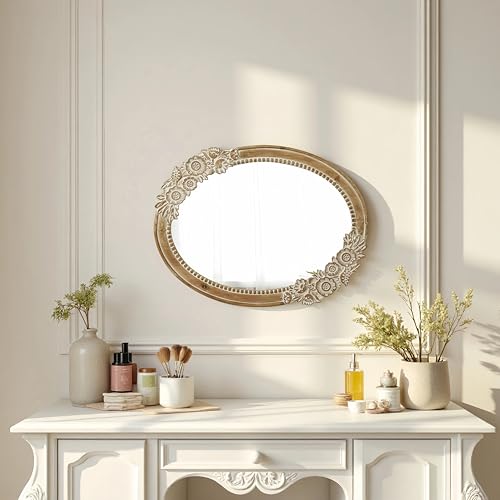 Rustic Oval Mirror 30 x 23 inch, Handmade Distressed White