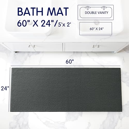 subrtex 욕실 러그 셔닐 욕실 러그 부드럽고 짧은 플러시 욕실 매트 부드러운 샤워 매트 수분 흡수 샤워 매트 빠른 건조 기계 세탁 가능, 그레이, 61 x 152.4cm(24 x 60인치) - color: 회색., size: 24인치 x 60인치