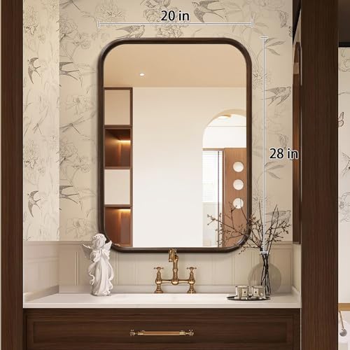 Niccy Rectangular Wall Mirror, 20"x28" Wood Bathroom Mirror, Black Walnut - color: Black Walnut, size: 20"L x 28"W