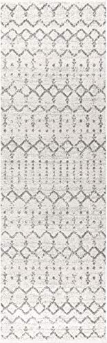 JONATHAN Y Boho Vintage Diamond Cream/Gray Runner Rug 2X20 ft, Moroccan Hype for Living Room, Bedroom, Kitchen, Office, Easy-Cleaning, High Traffic, Pet-Friendly, Non-Shedding (MOH101B-220) - color: Cream/Gray, size: 2'7" x 20' (Runner)