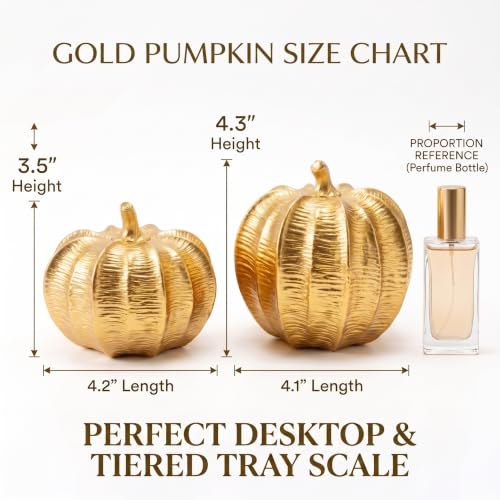 Gold Pumpkins Fall Decor, 2Pcs Modern Decorative Pumpkin Figurines - color: Gold-set of 2