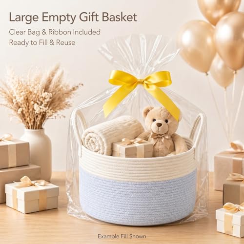 Extra Large Gift Basket Empty to Fill, 32L, Light Blue and White - color: White Blue, size: Large