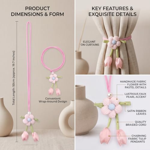 Floral Curtain Tiebacks, 4 Pack Adjustable Curtain Holdbacks, Blush Pink - color: Blush Pink
