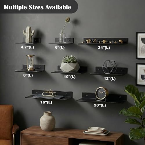 Z metnal Small Floating Shelves, Mini Metal Shelf for Collection Action Figures, Aluminum, Wall Mounted, Matt Black, 4.7 inch, 1 Pack - color: Black, size: 4.7 inch