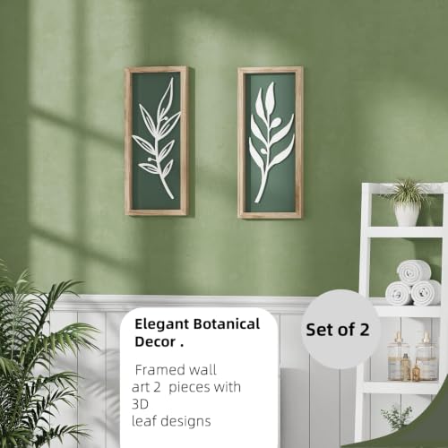 LETUBUYU 3D Wooden Leaf Sage Green Boho Wall Art, Set of 2 - color: 2 Pcs Sage Green, size: 7"X16"