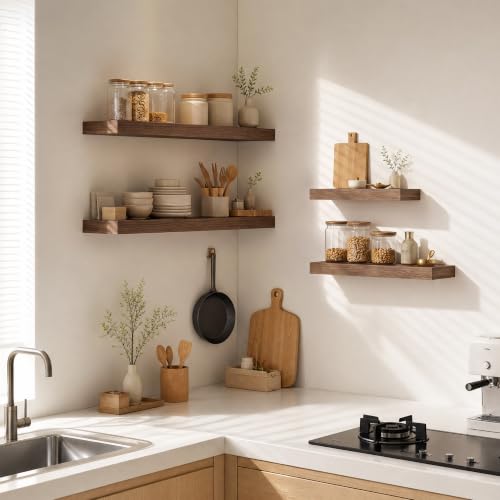 Floating Shelves for Wall, 40 Inch Wall Mounted Storage and Display for Living Room, Bedroom, Kitchen, Bathroom Set of 2 Rustic Brown
