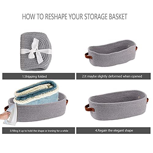 2 Pack Cotton Rope Small Woven Basket,Toilet Paper Basket,Room Storage Basket with Handles for Bathroom, 13"x5.9"x4" Gary - color: 2 pack Gray