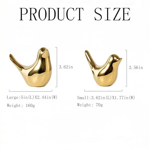 Set of 2 Gold Bird Statues Modern Abstract Ceramic Bird Figurines Small & Large Golden Bird Sculptures Minimalist Decorative Bird Ornaments for Home Living Room Shelf Office Table