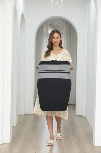 26"x20" Cottonphant Extra Large Tall Woven Laundry Basket with Lid, Cotton Rope Blanket Storage Basket, Freestanding Decorative Bin for Bedroom Living Room, Grey & Black Mix - color: Grey Mix/Black