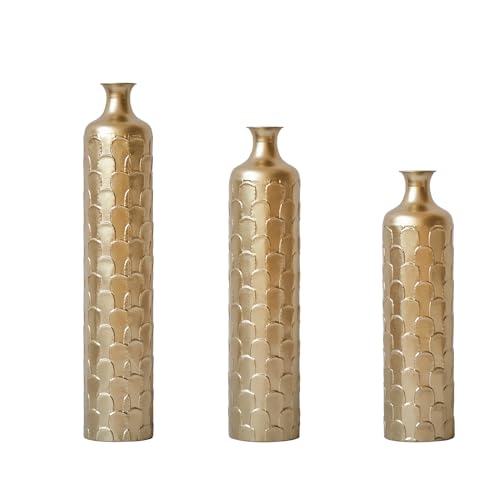 Floor Metal Decorated Vases Set of 3 for Gorgeous Home Decoration Large Glazed Metal Vases (Gold) - color: Gold