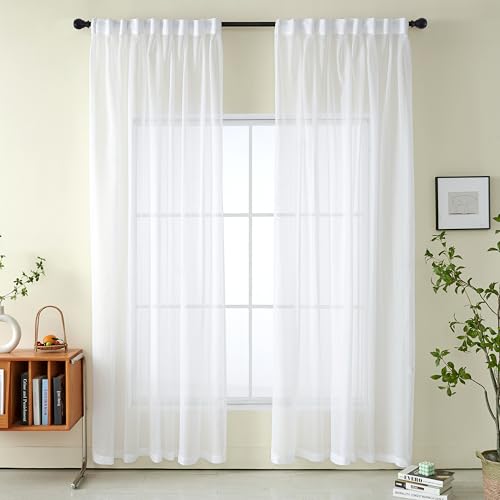 Pinch Pleated White Sheer Curtain & Drape 96 Inches Long Sliding Glass Door - color: Bright White, size: 50"W x 96"L (Pack of 1)