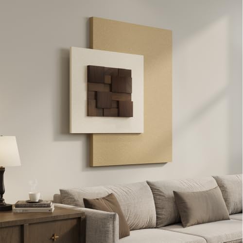 Large Wood Abstract Wall Art for Living Room, Modern 3D Artwork for Walls - color: Neutral Beige, size: 36"L x 30"W