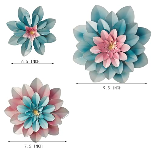 FTIJKLYE Metal Flower Wall Art,Floral wall decor Multiple Layer Decor for Indoor Outdoor Home Bedroom Living Room Office Garden(colorful)