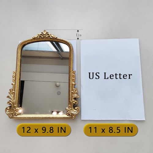 Vintage Makeup Mirror, 12"x 9.8" Gold Vanity Desk Antique Tabletop Mirror - color: Gold, size: 12"L x 9.8"W