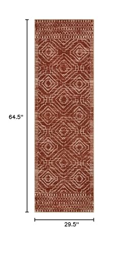 Wonnitar Moroccan 2'6"x8' Hallway Runner Rug, Washable Long Farmhouse Laundry Room Rug Runner, Non-Skid Boho Tribal Geometric Floor Carpet Runners for Kitchen Entrance Bathroom (Brown,2'6"x8') - color: Rust, size: 2'6" x 8' (Runner)