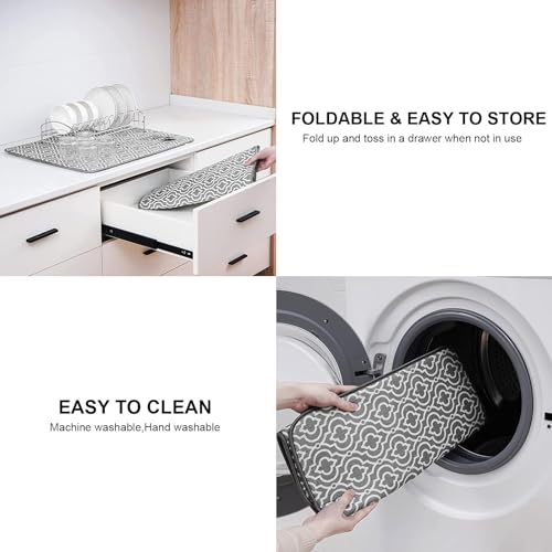 Dish Drying Mat for Kitchen Counter,Machine Washable Matt(Grey) - color: Double Pattern 2P 24*18