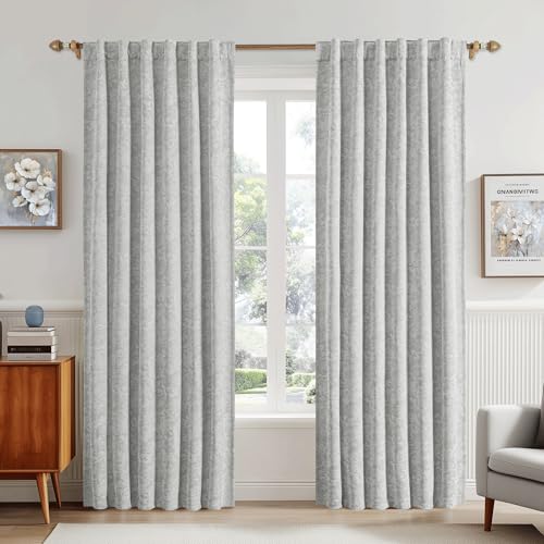 Beauoop Grey Floral Jacquard Blackout Curtains for Bedroom 52x108 2 Panels - color: Rod Pocket | Grey, size: 52"W x 108"L (Pack of 2)