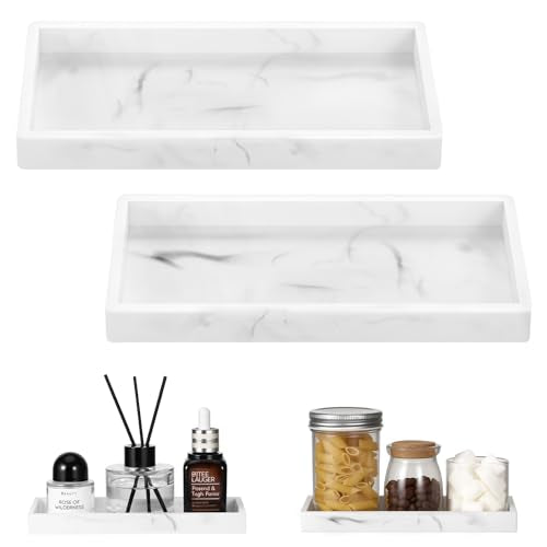 Luxspire 2 Pack Silicone Bathroom Tray 7.9" Vanity Tray, Marble White - color: Marble White, size: 7.87 × 3.94 × 0.79 in