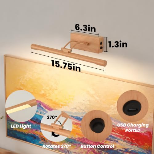 Battery Operated Picture Light for Wall,Wood Finish 15.7-Inch - color: Wood Finish, size: 15.7 Inch