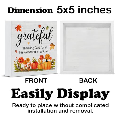 Thanksgiving Decorations Religious Home Decor Thankful Wooden Sign Thanksgiving Decorations Indoor for Desk Table Shelf 5 X 5 Inches - color: grateful