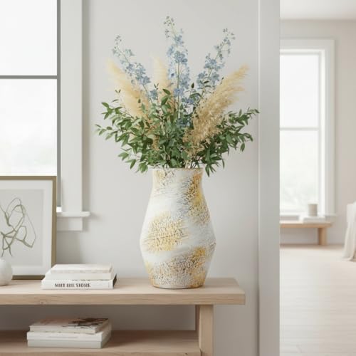 Rustic Farmhouse Ceramic Vase, 11 Inch Tall - color: Rustic White, size: 11 inch