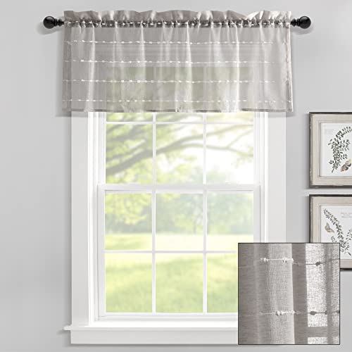 Lush Decor Farmhouse Textured Sheer Window Curtain Valance, 52"W x18"L, Gray - color: Grey