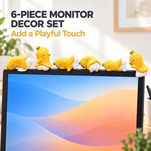 4Pcs Adorable Duck Figurines for Computer Monitor and Car Dashboard, Mini Resin Goose Decor, Cute Desk and Office Accessories, Funny Gift for Desk Decorations (Yellow-Banana) - color: Yellow-banana