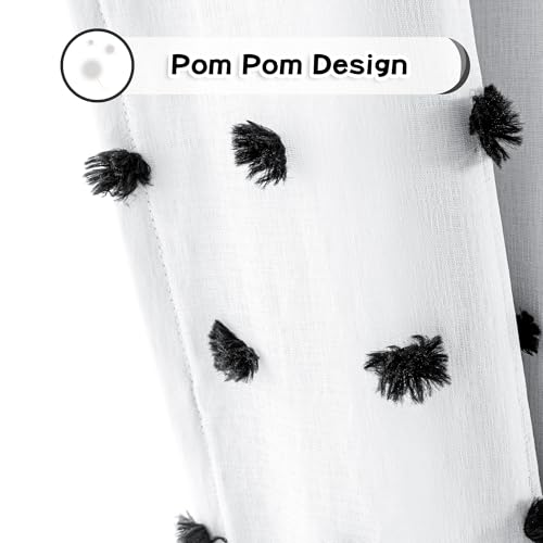 MYSKY HOME Blackout Curtains for Kids Bedroom 100% Light Block Out Thermal Insulated Curtain 63 Inches Grommet Room Darkening Curtains Privacy Window Drapes with Black Pom Pom Sheer 2 PCS, 50" x 63" - color: Black Pom Pom, size: 50"W x 63"L (Pack of 2)