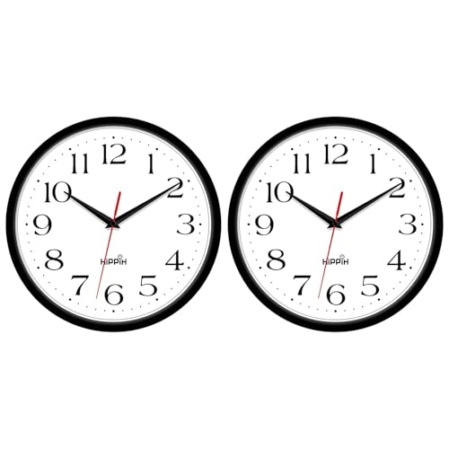 HIPPIH 10 Inch Wall Clock, 2Pack Silent Non Ticking Battery Operated Clocks - color: With Red Second Hand, size: 10 inches