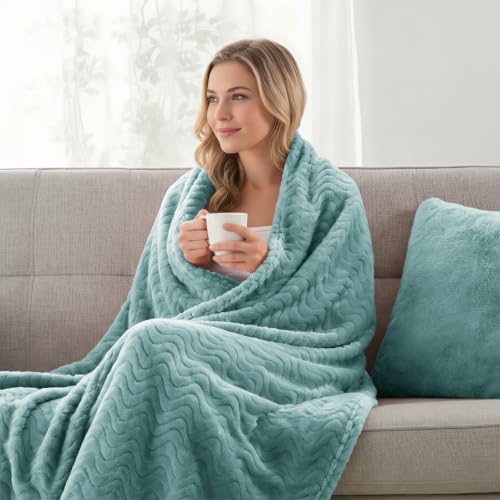 Exclusivo Mezcla Large Fleece Throw Blanket for Couch, Sofa, Celadon - color: Celadon, size: Throw ( 50x70 IN )