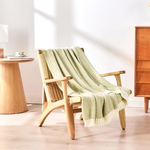 CozeCube Reversible Knitted Throw Blanket, Sage Green White Melange 50"x60" - color: M-sage Green, size: 50"x60"