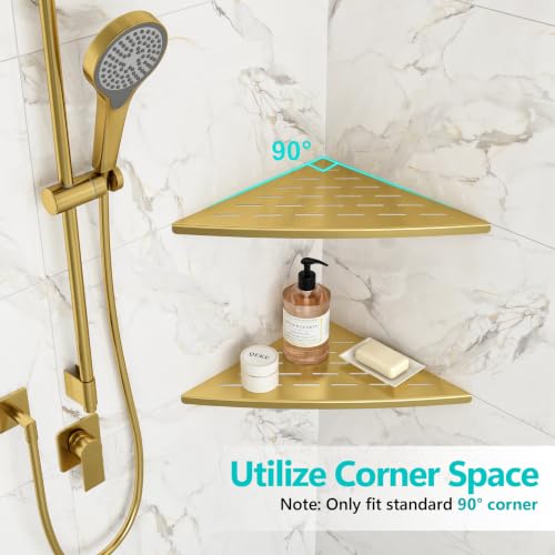 Qeke 2 Pack Corner Shower Shelf Golden, 11.5" Recessed Tile Shower Shelf - color: Brushed Golden