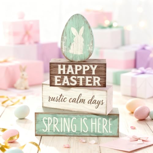 Easter Decorations - Happy Easter Bunny Egg Tiered Tray Decor - Wooden Easter Tabletop Sign - Rustic Farmhouse Spring Home Decor Indoor for Tiered Tray Shelf Mantel Entryway Coffee Table - style: Bunny Egg