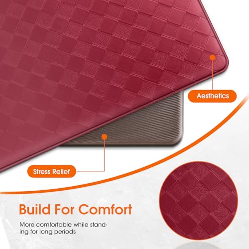 TranquilRelax Kitchen Mats, Cushioned Mats with Extra-Long Runner, Burgundy - color: Burgundy, size: 2-Piece | 30"+71" | Standard