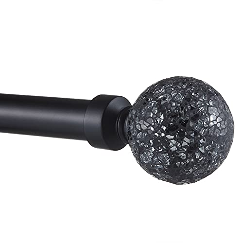 EXCLUSIVE HOME Black Pearl Mosaic 1" Curtain Rod and Coordinating Finial Set, Matte Black, Adjustable 36"-72"