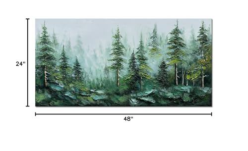 Alenoss Hand Painted 3D Abstract Oil Painting, Green Forest Wall Art - color: AL-B101