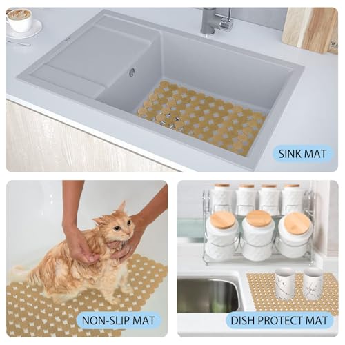 Kitchen Sink Mat for Stainless Steel/Ceramic Sinks,2 Pack with Scissors - color: Light Yellow